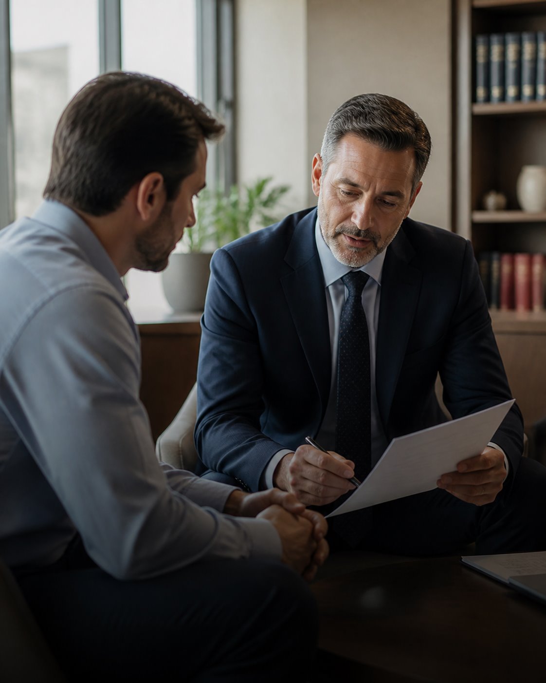 An attorney and legal operations colleague reviewing client intake information